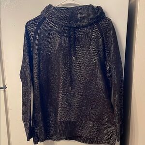 Kirkland Women’s Signature Cowl Neck Long Sleeve Jacquard Pullover, Black L/XL